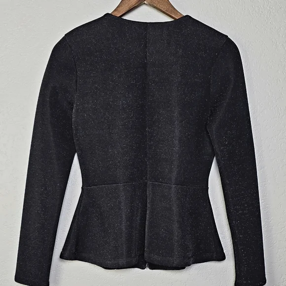 Forever 21 Dressy Black Shimmer Peplum Hem Scuba Sparkle Jacket - Size Medium - Picture 7 of 12